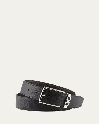 Ferragamo Men's Reversible Textured Leather Belt with Classic Buckle | Thumbnail 3