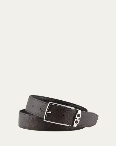 Ferragamo Men's Reversible Textured Leather Belt with Classic Buckle | Thumbnail 4