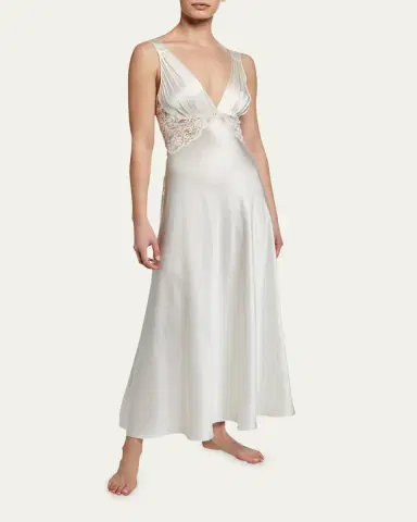 Christine Lingerie Bijoux Lace-Inset Silk Gown | Thumbnail 4