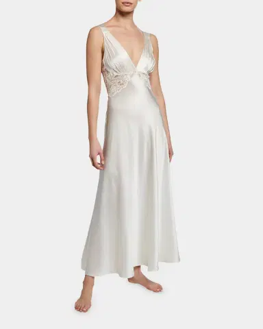 Christine Lingerie Bijoux Lace-Inset Silk Gown | Thumbnail 6