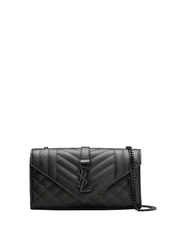 Saint Laurent Envelope Triquilt Small YSL Shoulder Bag in Grained Leather