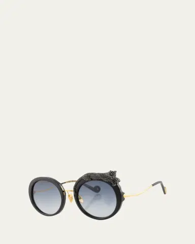 Anna-Karin Karlsson Rose et la Roue Round Crystal-Embellished Leopard Sunglasses | Thumbnail 2