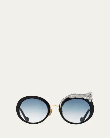 Anna-Karin Karlsson Rose et la Roue Round Crystal-Embellished Leopard Sunglasses | Thumbnail 3