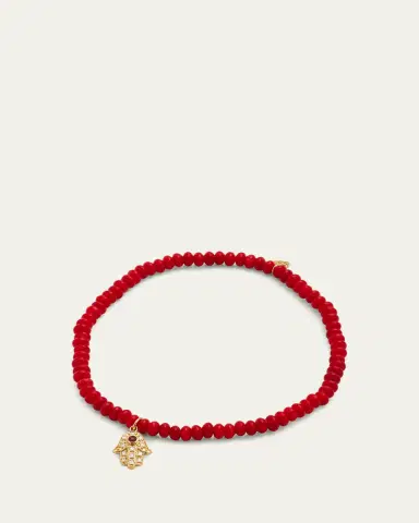 Sydney Evan 3mm Beaded Coral Bracelet with Diamond Hamsa Pendant | Thumbnail 4