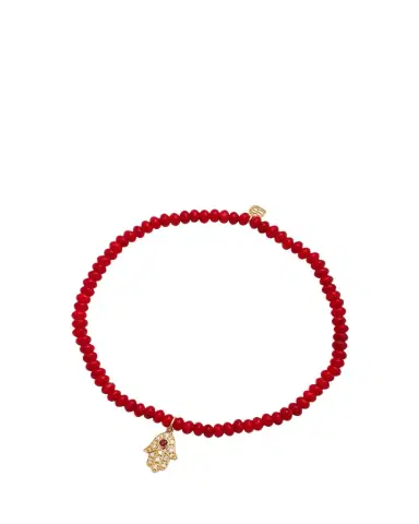 Sydney Evan 3mm Beaded Coral Bracelet with Diamond Hamsa Pendant | Thumbnail 1