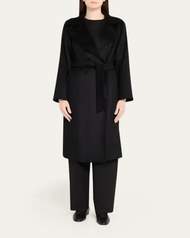 Max Mara Manuela Belted Camel Hair Coat, Black | Thumbnail 2