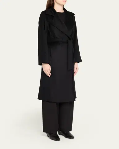 Max Mara Manuela Belted Camel Hair Coat, Black | Thumbnail 4