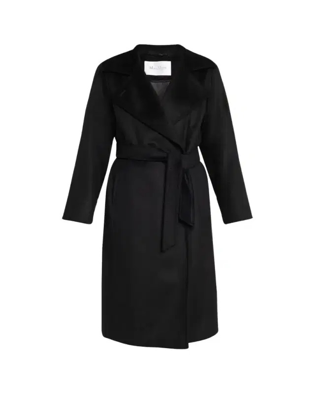 Manuela Belted Camel Hair Coat, Black
