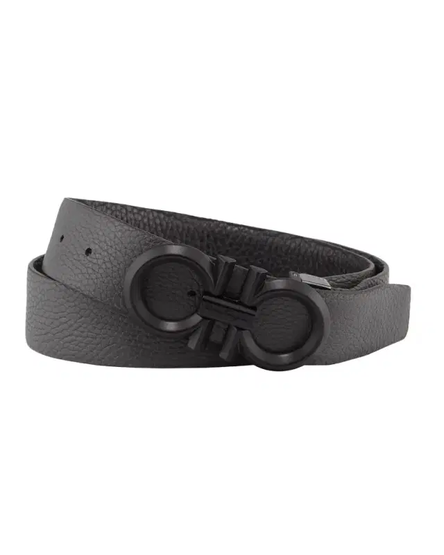Men's Reversible Textured Leather Belt with Beveled Gancini Buckle Men's Reversible Textured Leather Belt with Beveled Gancini Buckle