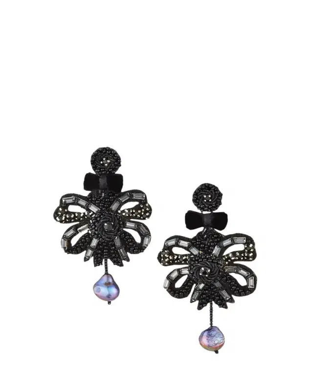 Ranjana Khan Clip-On Bow Dangle Earrings with Pearl