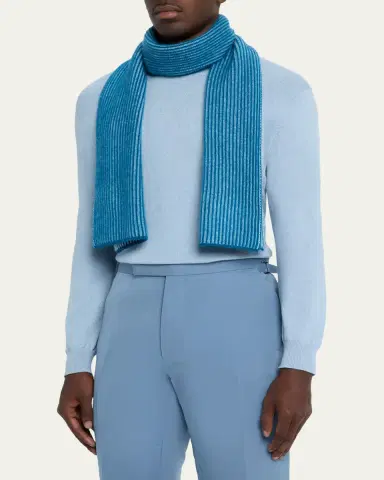 Bergdorf Goodman Ribbed Cashmere Scarf, Black | Thumbnail 3