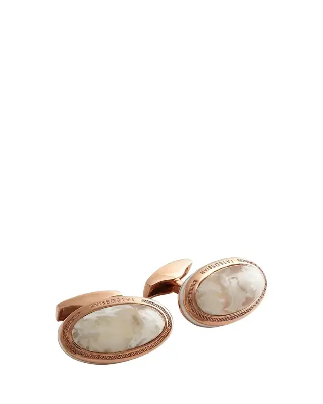 Rose-Plated Plume Agate Cuff Links
