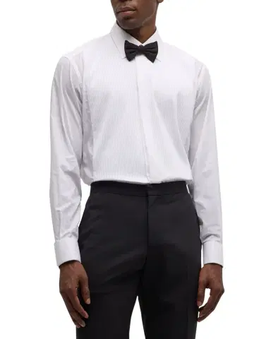 Brioni Pleated Poplin French-Cuff Dress Shirt | Thumbnail 1 Brioni Pleated Poplin French-Cuff Dress Shirt | Thumbnail 1