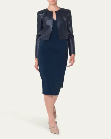 Akris Hasso Cropped Napa Leather Jacket, Black | Thumbnail 2