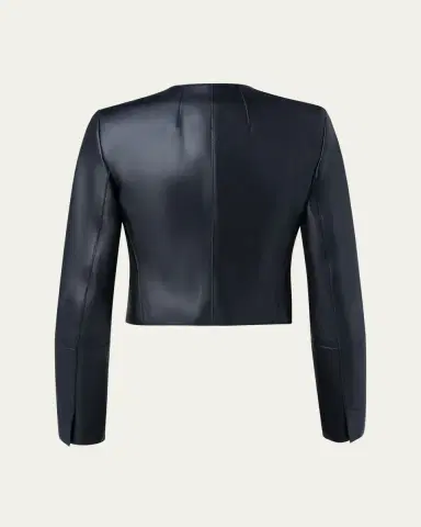 Akris Hasso Cropped Napa Leather Jacket, Black | Thumbnail 3