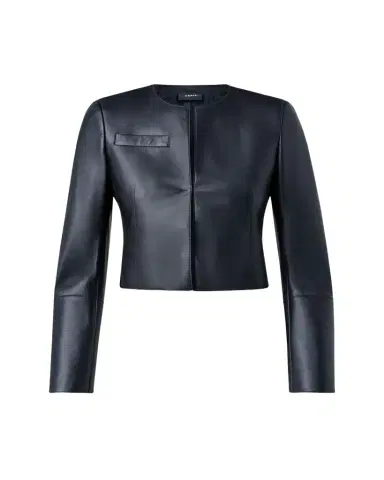 Akris Hasso Cropped Napa Leather Jacket, Black | Thumbnail 1