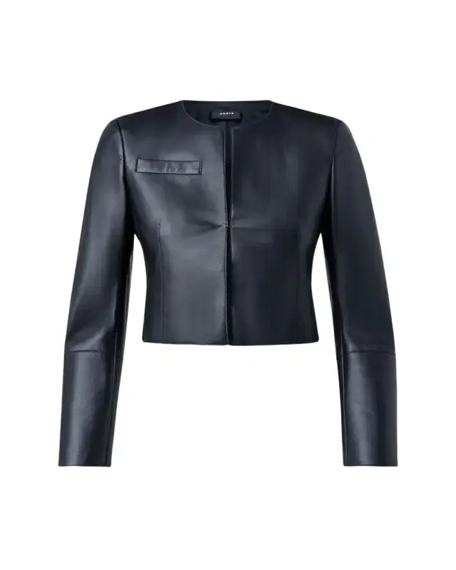 Akris Hasso Cropped Napa Leather Jacket, Black