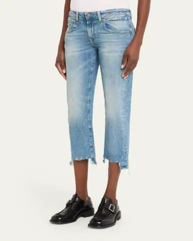 R13 Boy Straight Cropped Jeans w/ Ripped Hem | Thumbnail 2