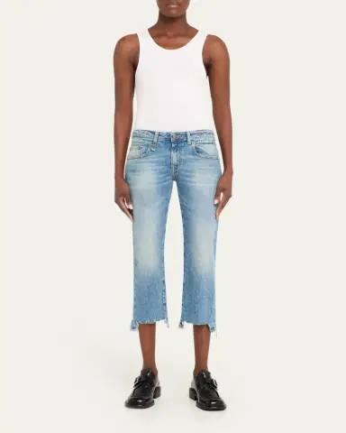 R13 Boy Straight Cropped Jeans w/ Ripped Hem | Thumbnail 3