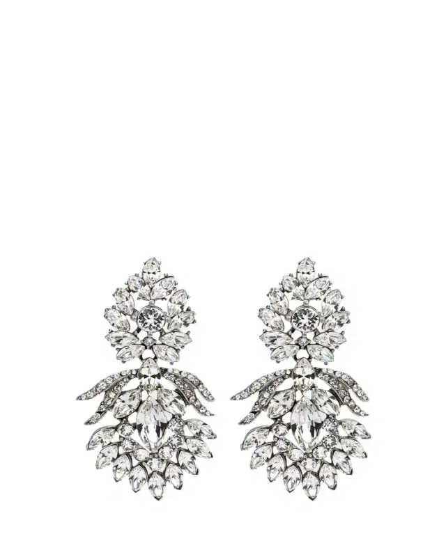 Ben-Amun Silver Crystal Peacock Drop Clip-On Earrings