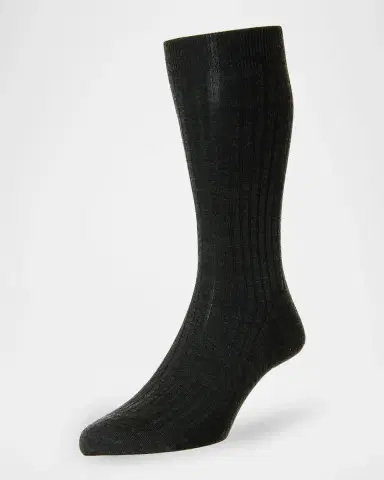 Pantherella Men's Laburnum Ribbed Wool Mid-Calf Socks | Thumbnail 3