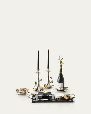 Michael Aram Two Gold Orchid Taper Candleholders | Thumbnail 2