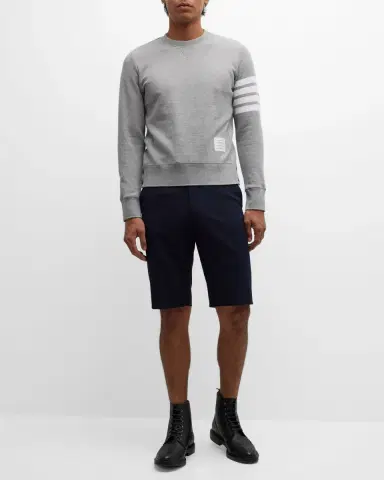 Thom Browne Men's Classic Crewneck Sweatshirt with Striped Sleeve | Thumbnail 2 Thom Browne Men's Classic Crewneck Sweatshirt with Striped Sleeve | Thumbnail 2
