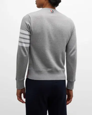 Thom Browne Men's Classic Crewneck Sweatshirt with Striped Sleeve | Thumbnail 3 Thom Browne Men's Classic Crewneck Sweatshirt with Striped Sleeve | Thumbnail 3