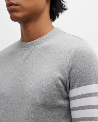 Thom Browne Men's Classic Crewneck Sweatshirt with Striped Sleeve | Thumbnail 6 Thom Browne Men's Classic Crewneck Sweatshirt with Striped Sleeve | Thumbnail 6