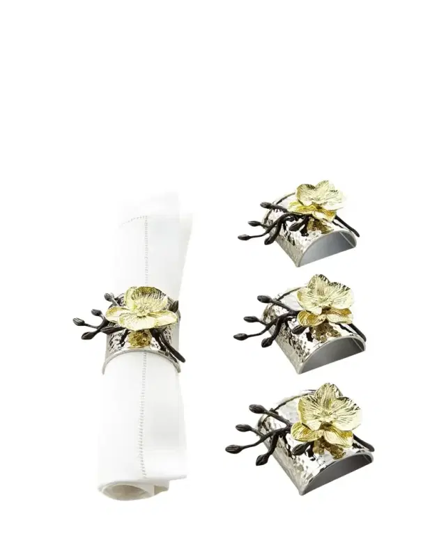 Michael Aram Four Gold Orchid Napkin Rings