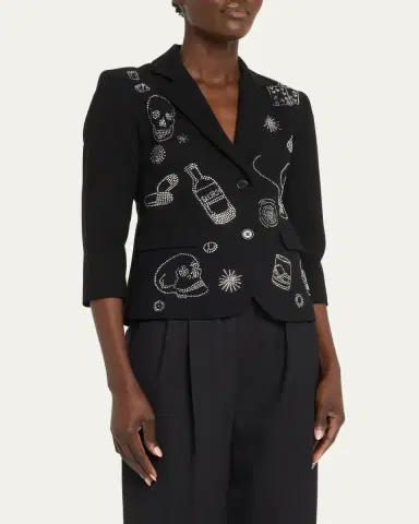 Libertine Party Skulls Gabardine Blazer, Black | Thumbnail 4