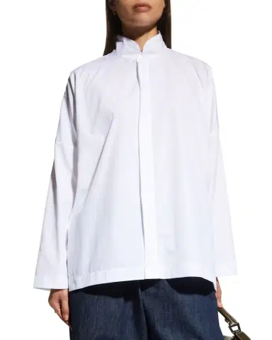 Eskandar Wide Longer-Back Double Stand Collar Shirt (Mid Plus Length) | Thumbnail 3