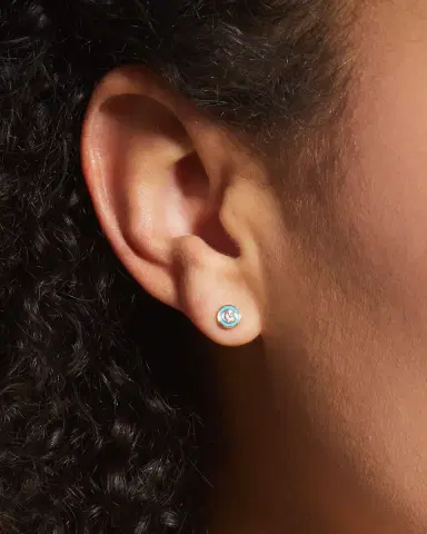 Sydney Evan 14k Enamel Diamond Stud Earring, Turquoise | Thumbnail 3 Sydney Evan 14k Enamel Diamond Stud Earring, Turquoise | Thumbnail 3