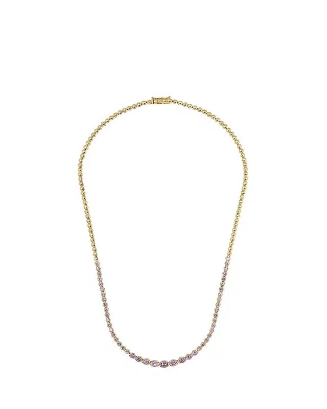 18k Yellow Gold Graduated Pink Sapphire Tennis Necklace