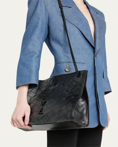 Saint Laurent Niki Medium YSL Shopper Tote Bag in Crinkled Leather | Thumbnail 2 Saint Laurent Niki Medium YSL Shopper Tote Bag in Crinkled Leather | Thumbnail 2