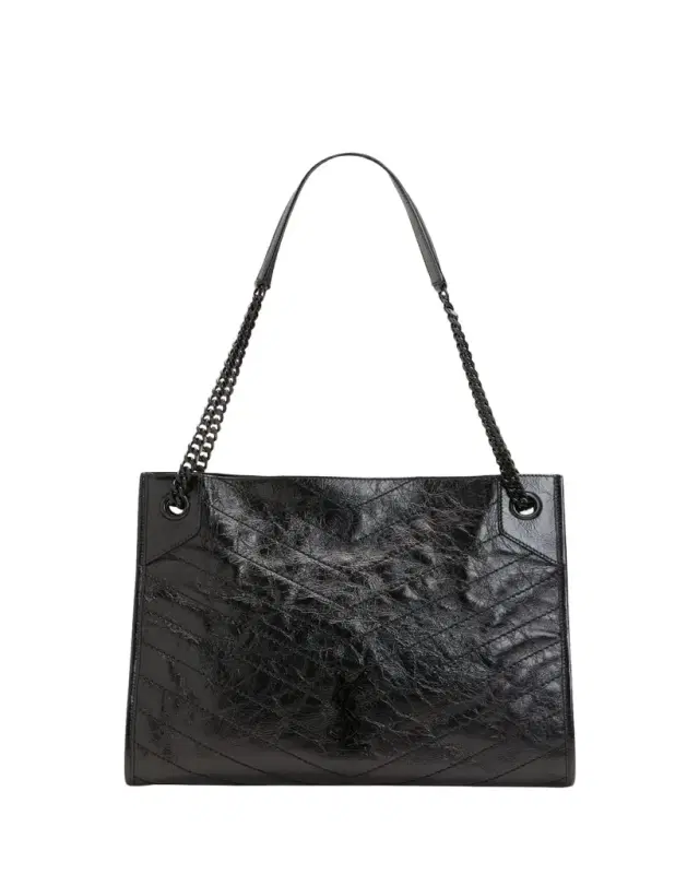 Niki Medium YSL Shopper Tote Bag in Crinkled Leather