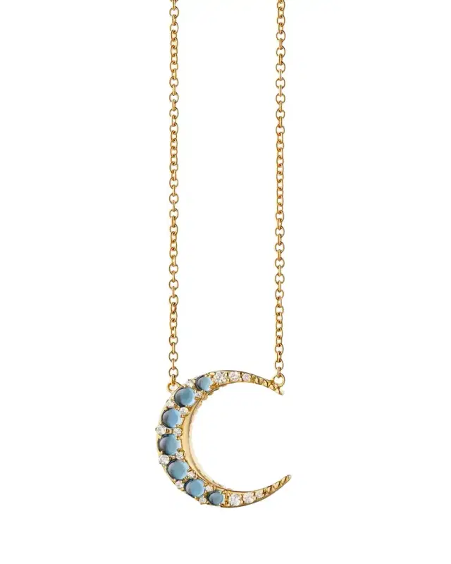 Mini Crescent Moon Necklace with White Diamonds