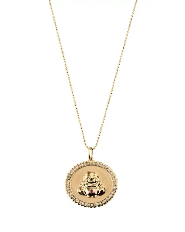 14k Buddha Coin Pendant Necklace with Diamonds
