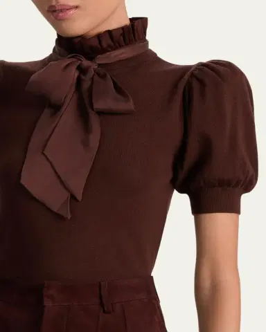 ALICE + OLIVIA Chase Puff-Sleeve Ruffle-Neck Sweater | Thumbnail 9