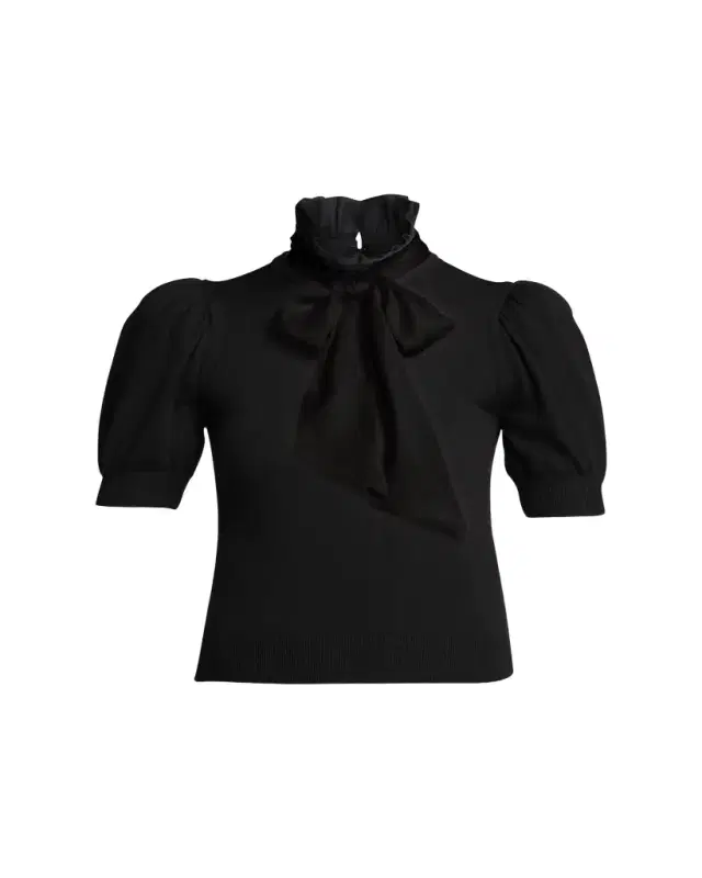 ALICE + OLIVIA Chase Puff-Sleeve Ruffle-Neck Sweater