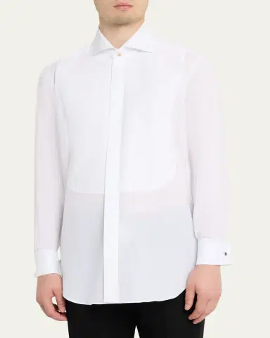 Kiton Men's Cotton Pique Bib-Front Dress Shirt | Thumbnail 4 Kiton Men's Cotton Pique Bib-Front Dress Shirt | Thumbnail 4
