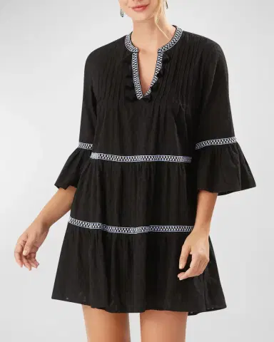 Tommy Bahama Embroidered Tassel V-Neck Cotton Tunic Dress | Thumbnail 2