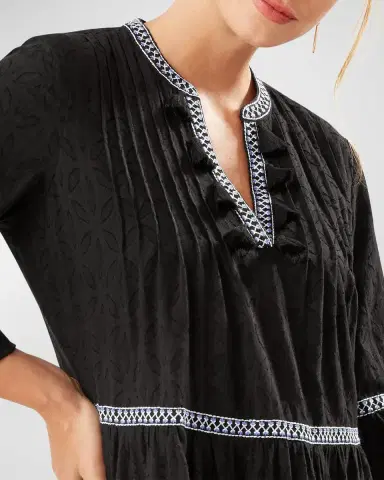 Tommy Bahama Embroidered Tassel V-Neck Cotton Tunic Dress | Thumbnail 4