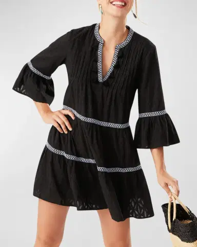 Tommy Bahama Embroidered Tassel V-Neck Cotton Tunic Dress | Thumbnail 1