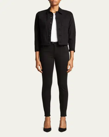 L'Agence Janelle Slim Raw-Edge Denim Jacket | Thumbnail 2 L'Agence Janelle Slim Raw-Edge Denim Jacket | Thumbnail 2