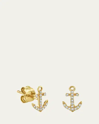 Sydney Evan 14K Yellow Gold Diamond Tiny Anchor Stud Earring, Single | Thumbnail 2