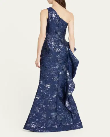 Rickie Freeman for Teri Jon Metallic Jacquard One-Shoulder Side-Ruffle Gown | Thumbnail 3 Rickie Freeman for Teri Jon Metallic Jacquard One-Shoulder Side-Ruffle Gown | Thumbnail 3