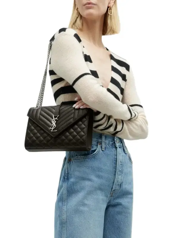Saint Laurent Envelope Triquilt Medium YSL Shoulder Bag in Grained Leather