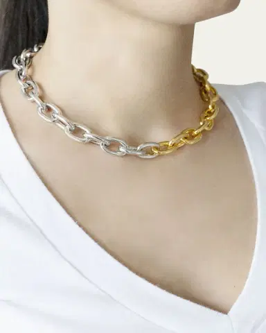 ben-amun Two-Tone Link Necklace with Logo, 16"L | Thumbnail 3