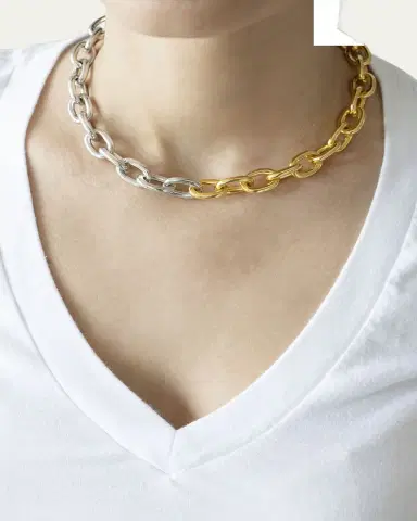 ben-amun Two-Tone Link Necklace with Logo, 16"L | Thumbnail 4
